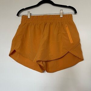 Women's Orange Athletic Running Shorts with Zip Pocket